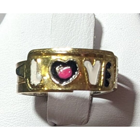 Coquette Gold Tone Enamel Filled Love Ring Size 8 - Picture 8 of 14